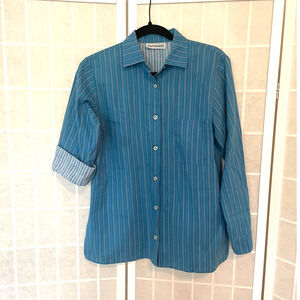 Marimekko Jokapoika Womens S Button Up Long Sleeve Top 100% Cotton Striped Blue